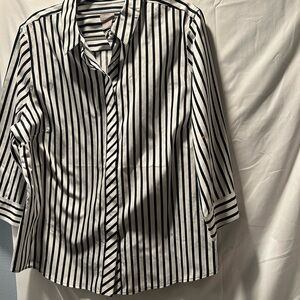 Chico's Black and White Striped Button Down Shirt